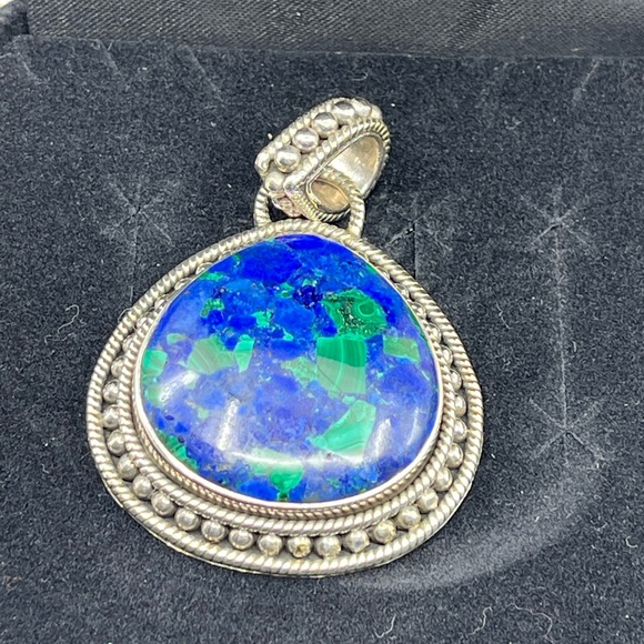 Vintage 925 Sterling Silver Azurite-Malachite Pendant - Picture 7 of 17